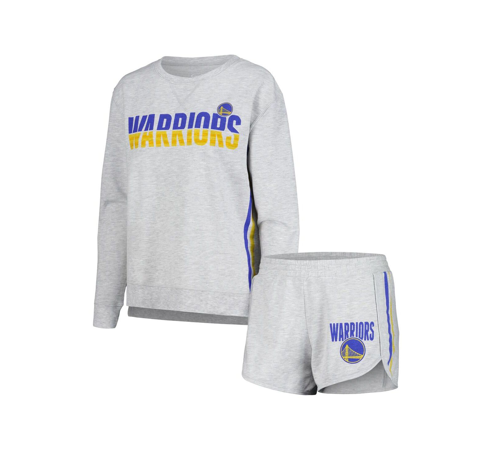 Women's Concepts Sport Gray Golden State Warriors Cedar Long Sleeve T-shirt and Shorts Sleep Set