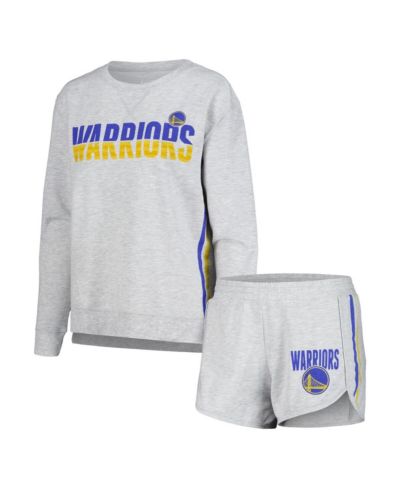 Women's Concepts Sport Gray Golden State Warriors Cedar Long Sleeve T-shirt and Shorts Sleep Set