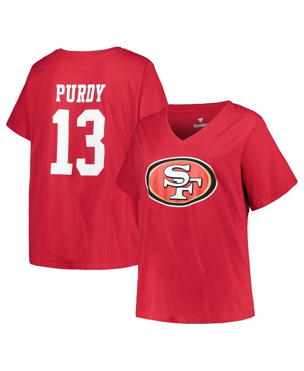 Женская футболка Fanatics Brock Purdy Scarlet San Francisco 49ers Plus Size Player Name and Number V-Neck