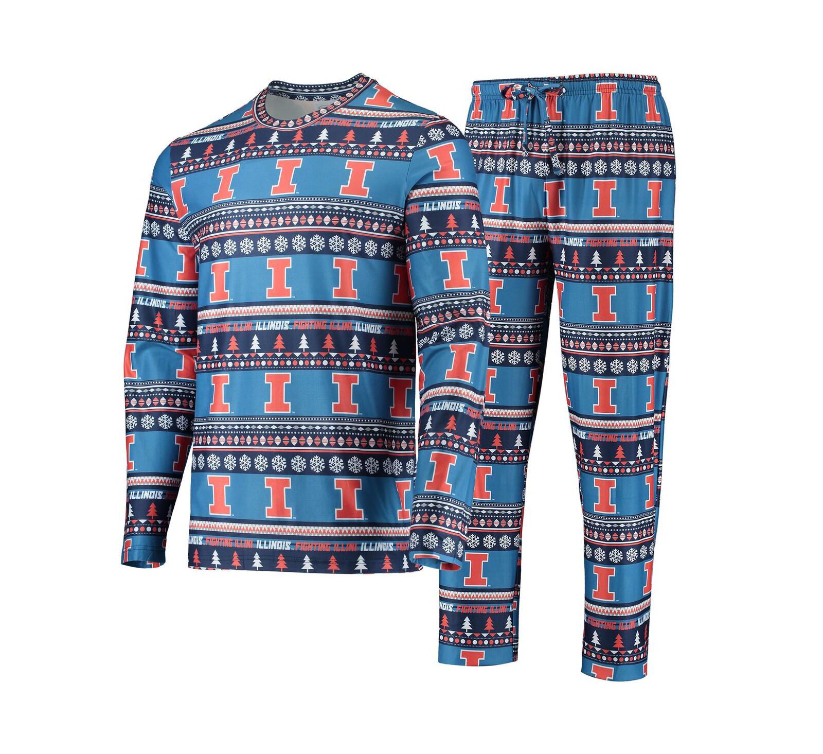 Men's Concepts Sport Blue Illinois Fighting Illini Ugly Sweater Long Sleeve T-shirt and Pants Sleep Set