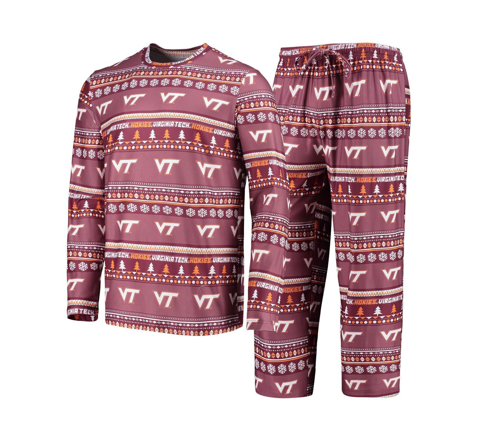 Men's Concepts Sport Maroon Virginia Tech Hokies Ugly Sweater Long Sleeve T-shirt and Pants Sleep Set