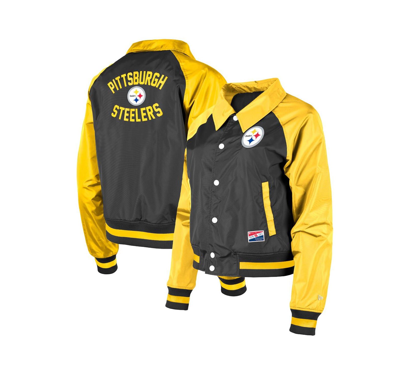 Women's New Era Black Pittsburgh Steelers Coaches Raglan Full-Snap Jacket