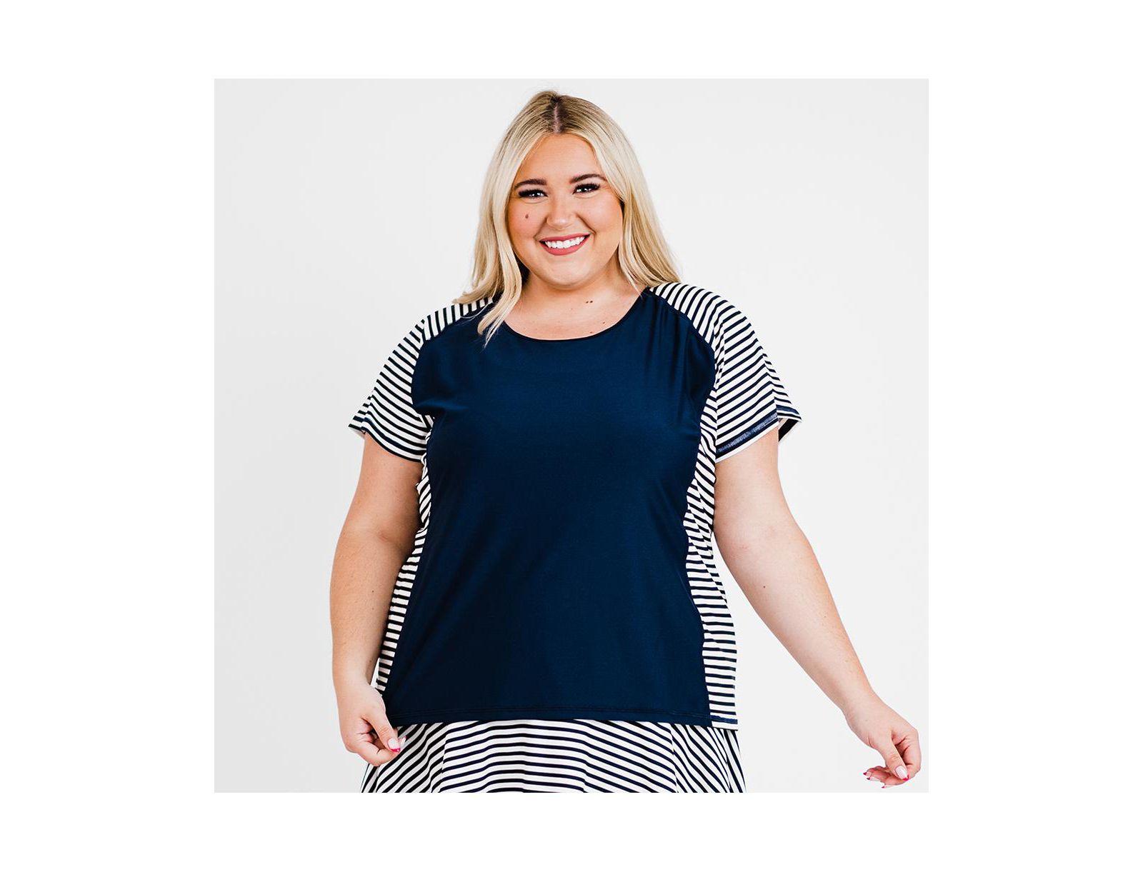 Calypsa Plus Size Loose Fit Short Sleeve UPF 50+ Adele Swim Top