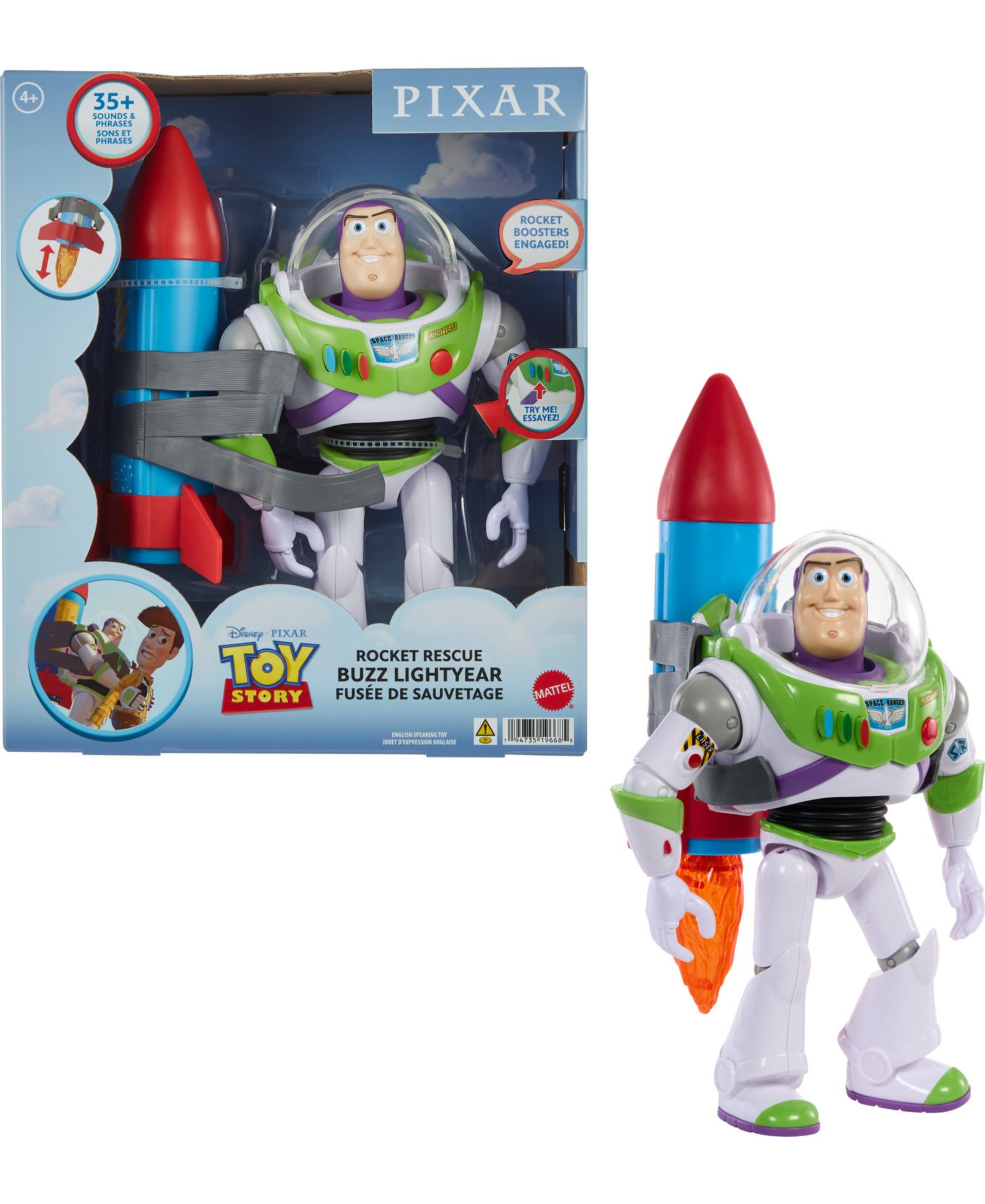 Disney Pixar Toy Story Rocket Rescue Buzz 10" With Rocket and Sounds Action Figure, Ages 4+