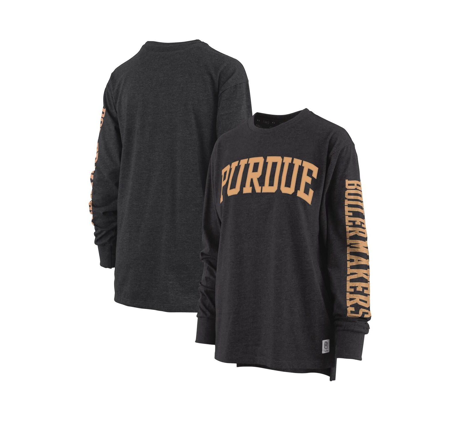 Женская футболка Pressbox Heathered Black Purdue Boilermakers Two-Hit Canyon Long Sleeve