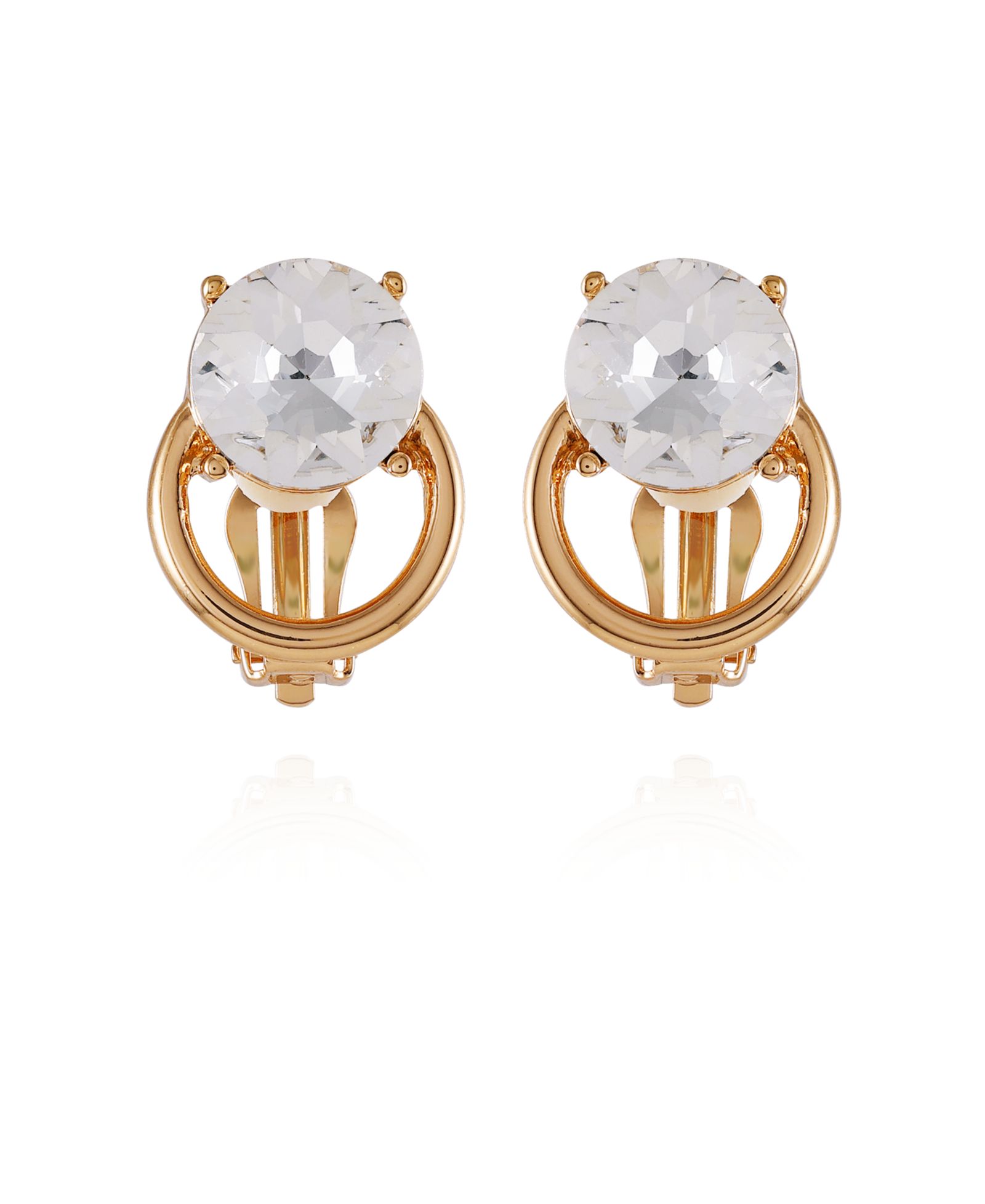 T Tahari Gold-Tone Clear Glass Stone Clip On Stud Earrings