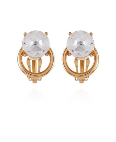 Серьги-гвоздики T Tahari Gold-Tone Clear Glass Stone Clip On Stud