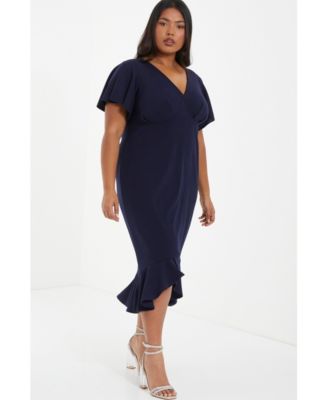 QUIZ Женское миди платье Scuba Crepe с V-образным вырезом и оборками, Plus Size