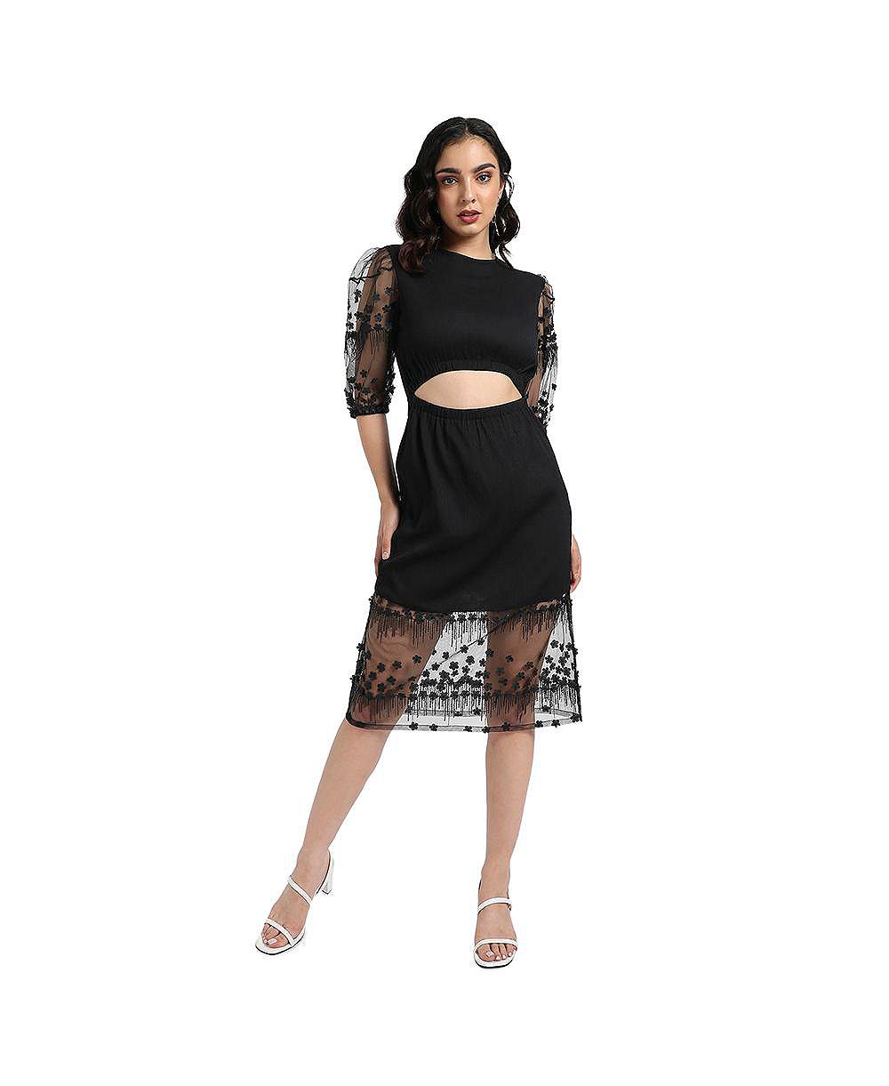 Платье Campus Sutra Women's Black Self-Design With Cutout Detail
