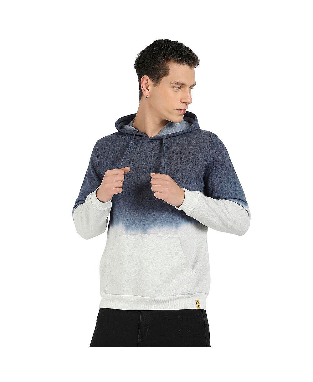 Campus Sutra Men's Blue and Grey Pullover Ombre Sweatshirt With Ribbed Hem