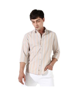 Campus Sutra Men's Beige Striped Shirt
