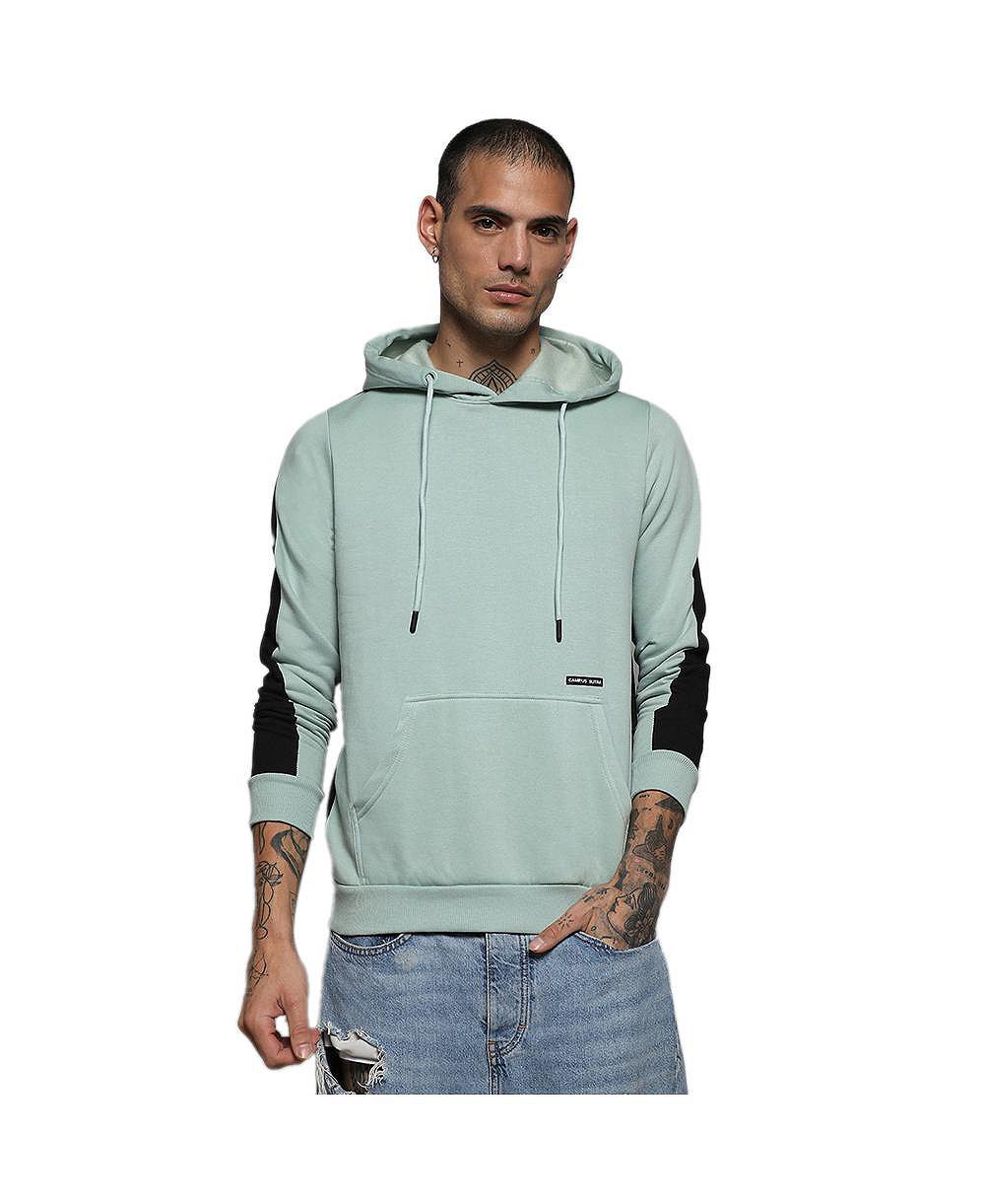 Campus Sutra Men's Sage Green Pullover Hoodie With Contrast Back