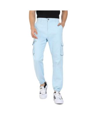 Campus Sutra Men's Light Blue Cuffed Hem Cargo Trousers