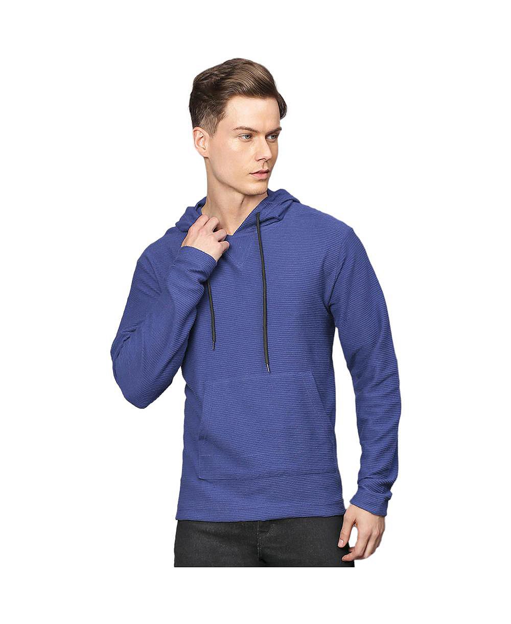 Campus Sutra Men's Electric Blue Pullover Hoodie With Contrast Drawstring