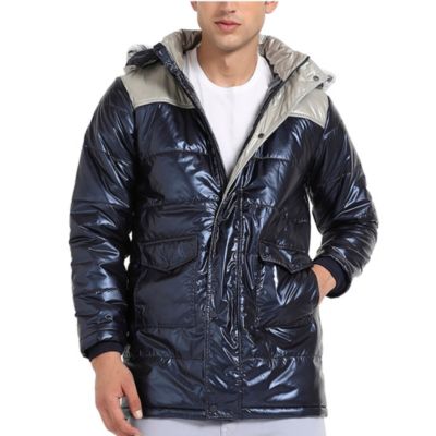 Мужская пуховая куртка Campus Sutra Blue and Beige с мехом и молнией