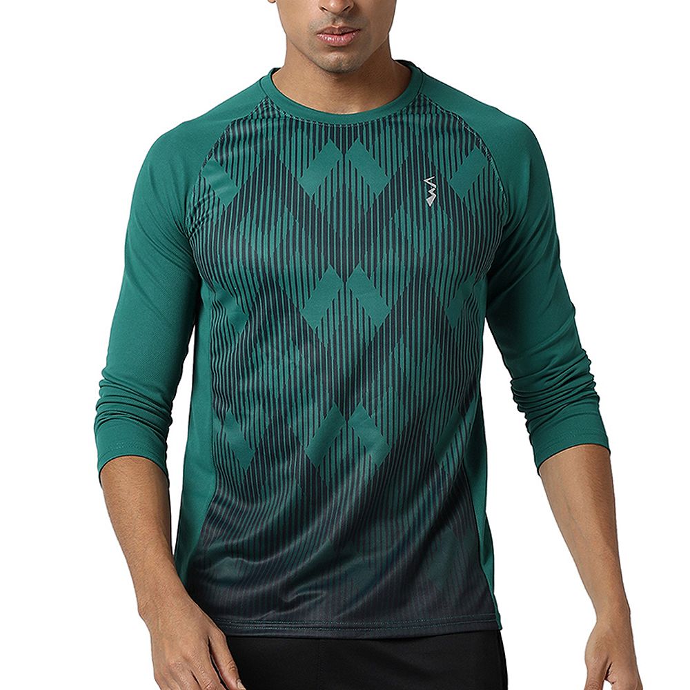 Campus Sutra Men's Forest Green Geometric Activewear T-Shirt