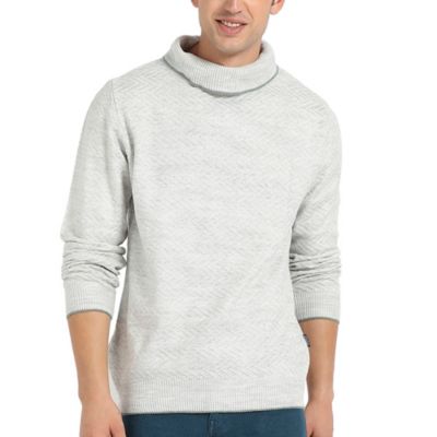 Campus Sutra Men's Light Grey Herringbone Textured Pullover Sweater