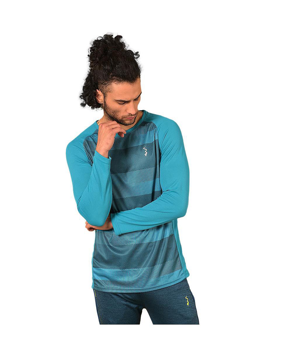 Campus Sutra Men's Aqua Blue Contrast Panel Active wear T-Shirt