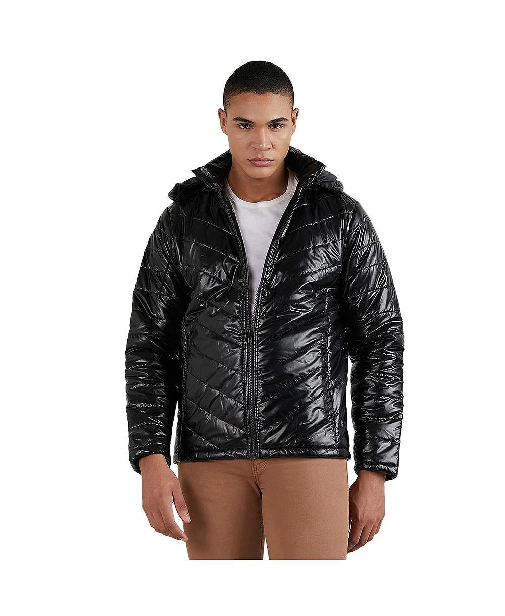 Campus Sutra Men's Black Zip-Front Quilted Puffer Jacket