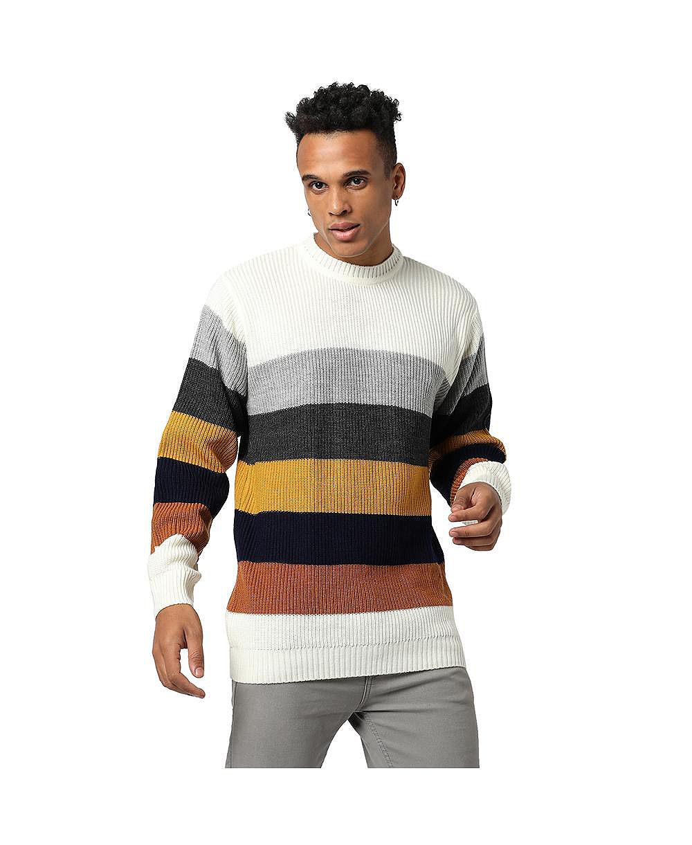 Campus Sutra Men's Multicolor Contrast Panel Pullover Sweater
