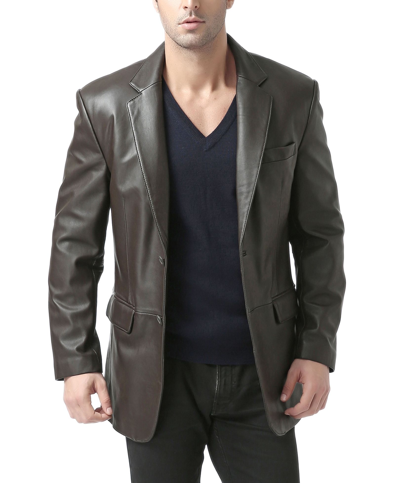 BGSD Men Classic Two-Button Leather Blazer - Tall