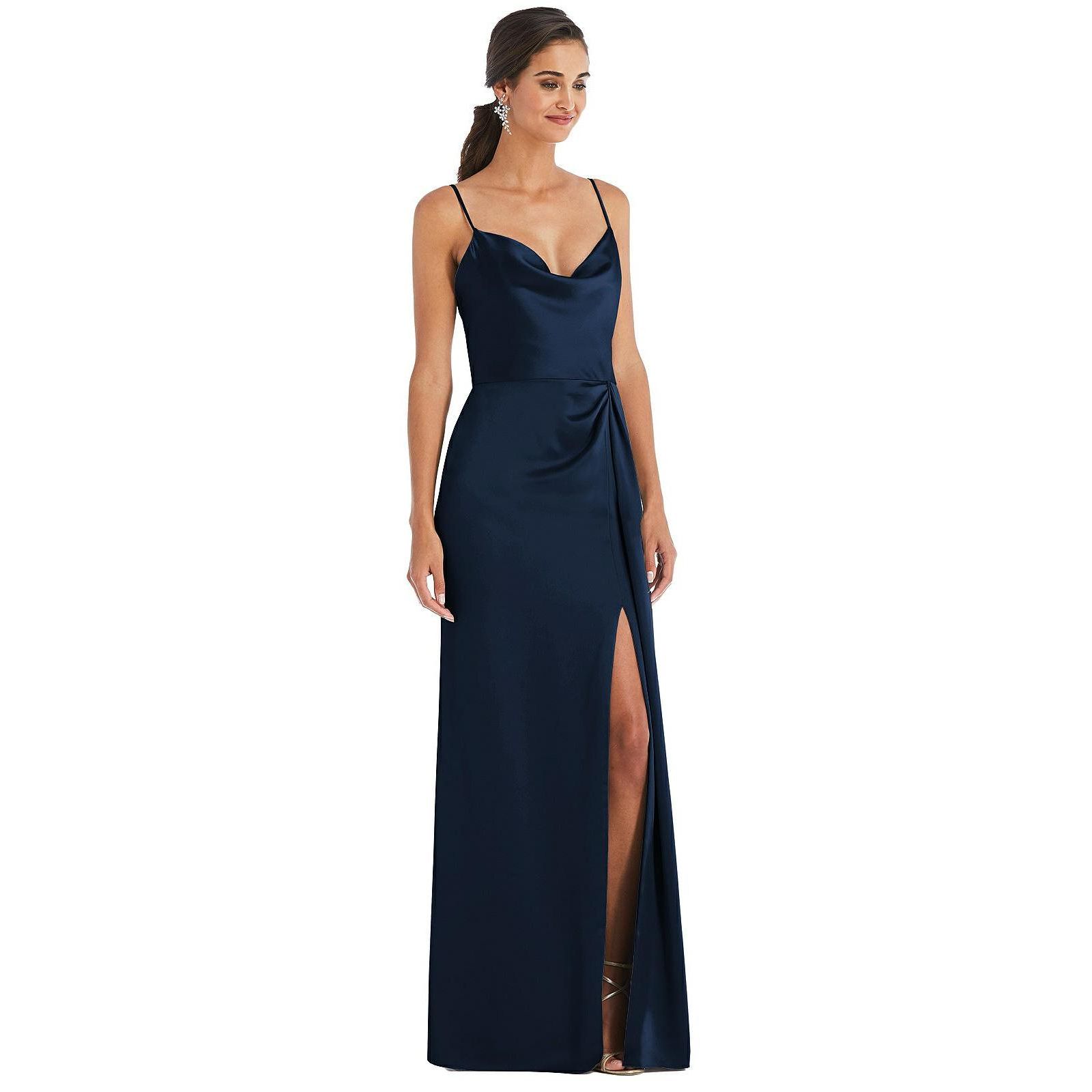 Women's Cowl-Neck Draped Wrap Maxi Dress with Front Slit