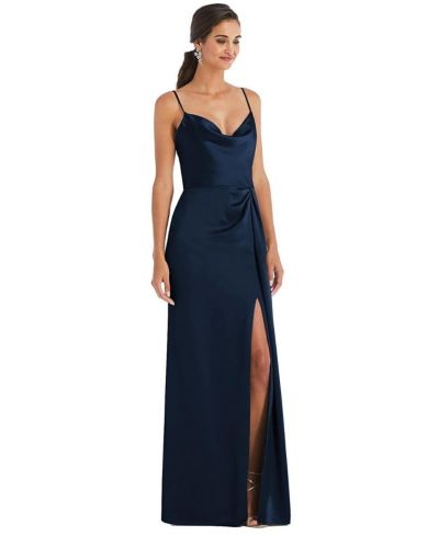 Women's Cowl-Neck Draped Wrap Maxi Dress with Front Slit