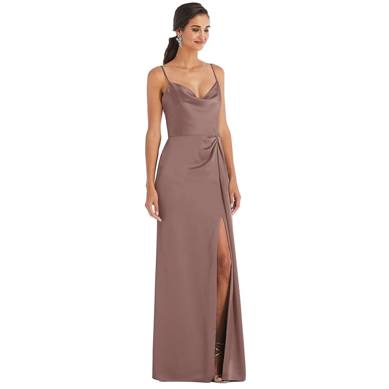 Женское Cowl-Neck Draped Wrap Maxi Dress with Front Slit