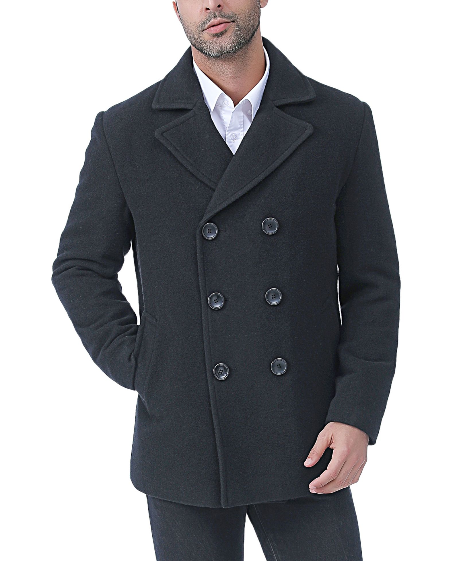 BGSD Men Hugh Wool Blend Pea Coat - Big and Tall