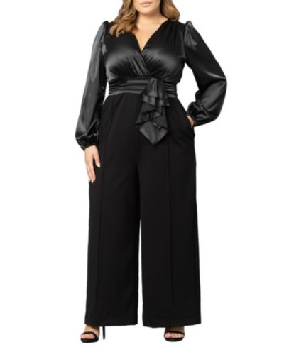 Kiyonna Plus Size атласный комбинезон с широкими брюками