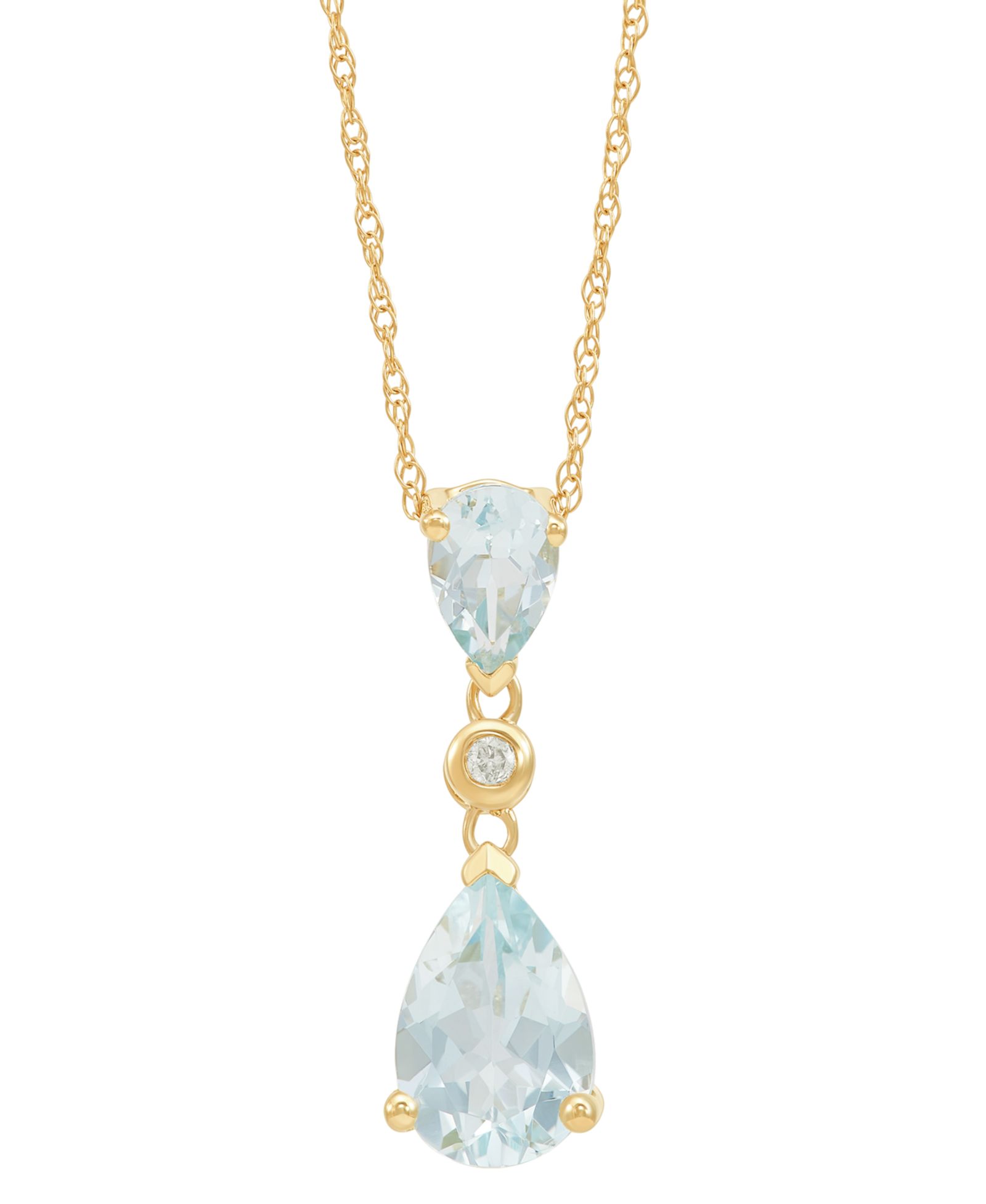 Ожерелье с кулоном Aquamarine Pear (1-1/2 ct. t.w.) и бриллиантовым акцентом, 14k желтое золото, 18"