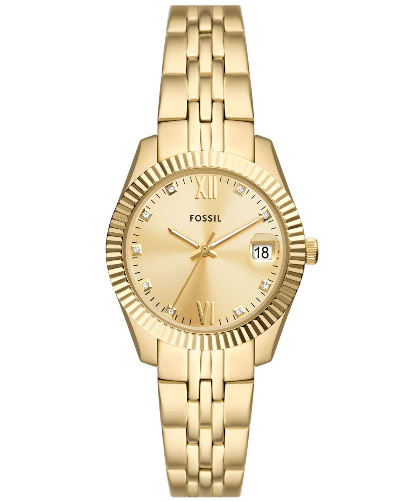 Женские часы Fossil Scarlette Three-Hand Date, золото, нержавеющая сталь, 32mm