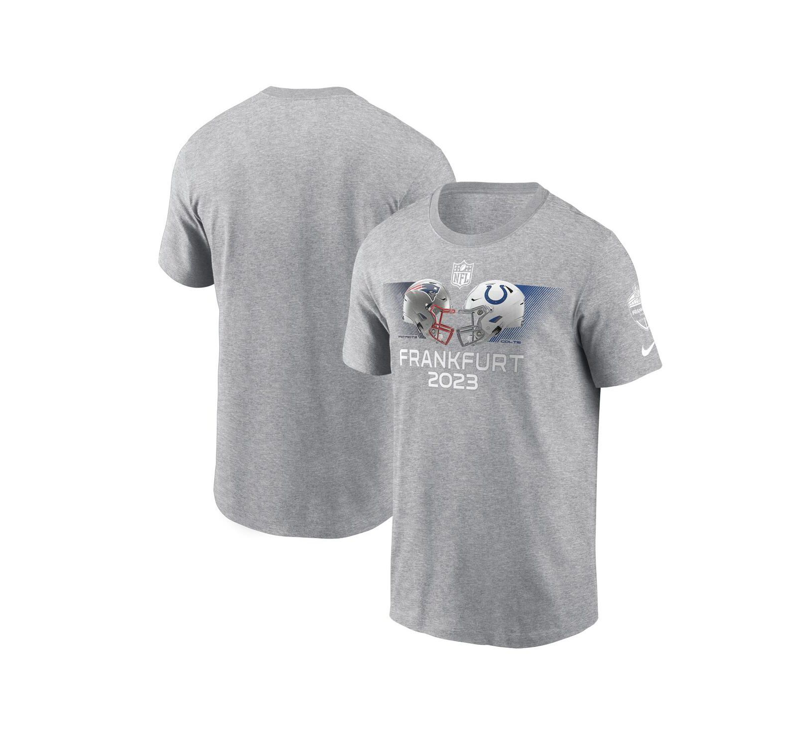 Футболка Nike Men's Heather Gray New England Patriots Vs. Indianapolis Colts 2023 Frankfurt Game Essential