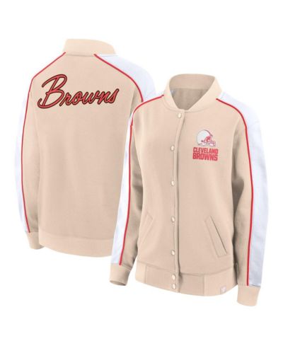 Женский университетский бомбер Fanatics Cleveland Browns Lounge Full-Snap Tan