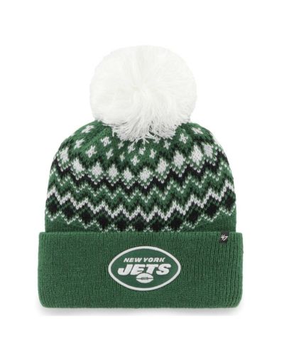 Women's '47 Brand Green New York Jets Elsa Cuffed Knit Hat с помпоном