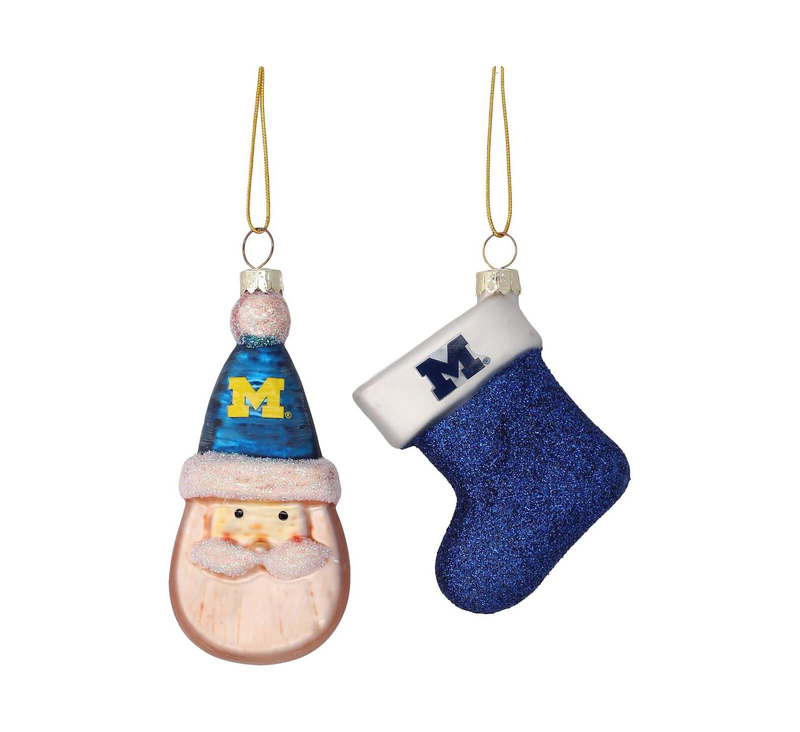 Набор елочных украшений Michigan Wolverines Two-Pack Santa and Stocking Blown Glass Ornament