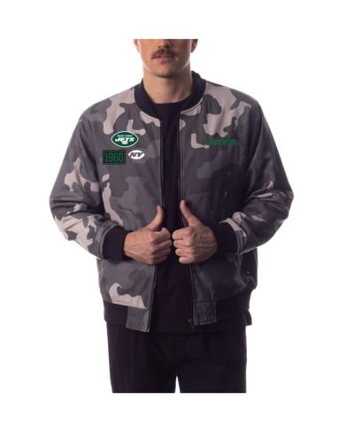 Мужская и женская бомбер-куртка The Wild Collective Gray Distressed New York Jets Camo