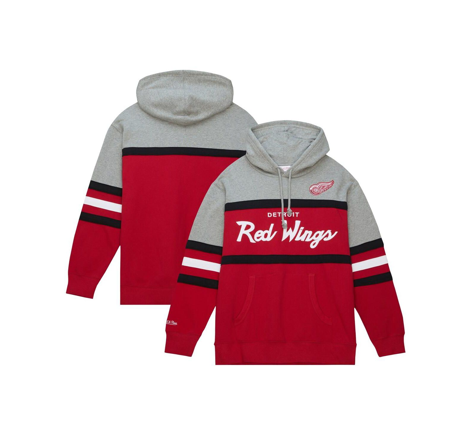 Men's Mitchell & Ness Red, Gray Detroit Red Wings Head Coach Pullover Hoodie