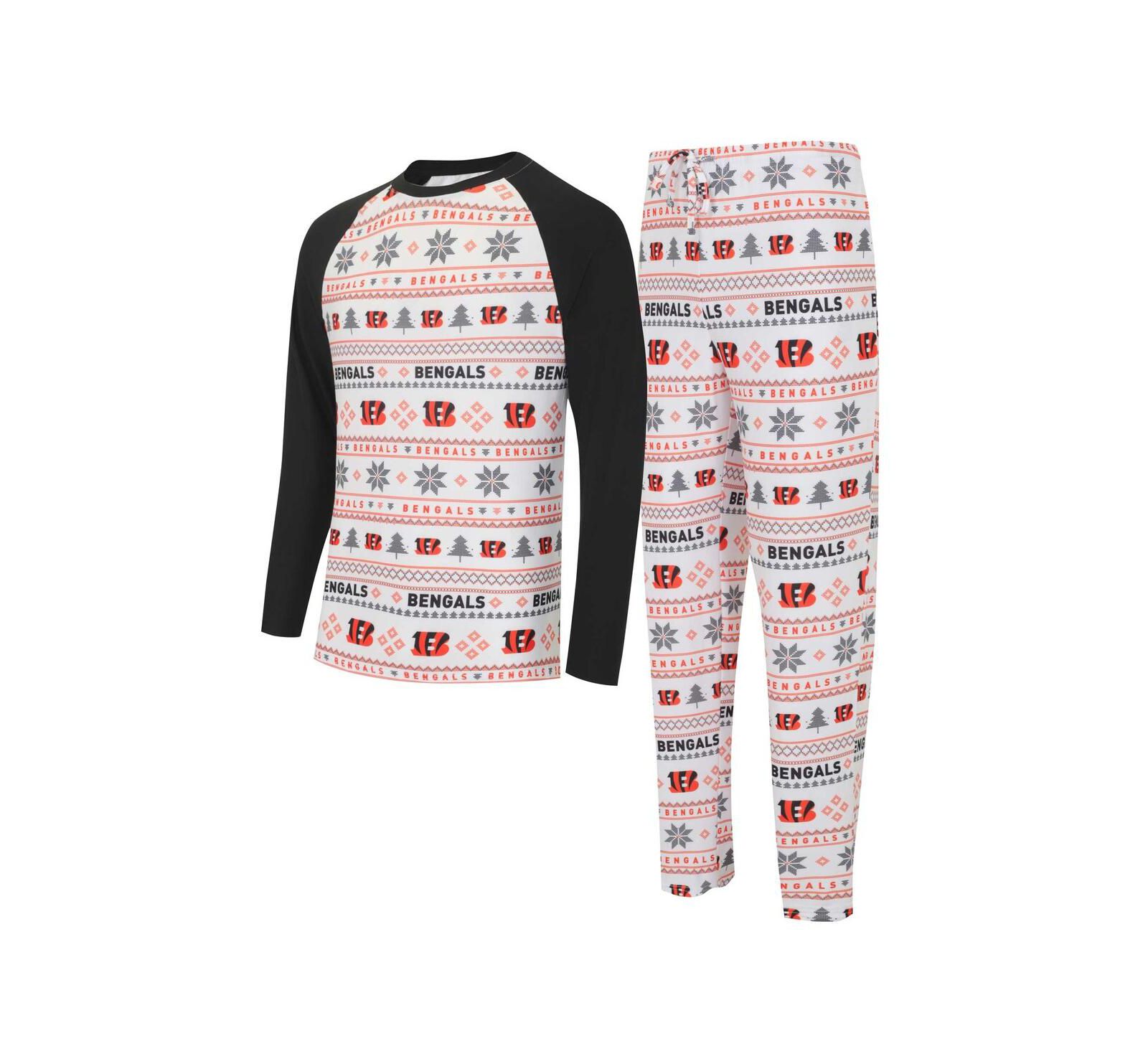 Men's Concepts Sport White, Black Cincinnati Bengals Tinsel Raglan Long Sleeve T-shirt and Pants Sleep Set