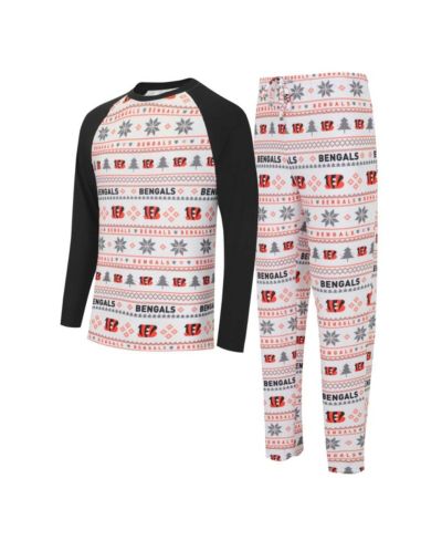 Men's Concepts Sport White, Black Cincinnati Bengals Tinsel Raglan Long Sleeve T-shirt and Pants Sleep Set