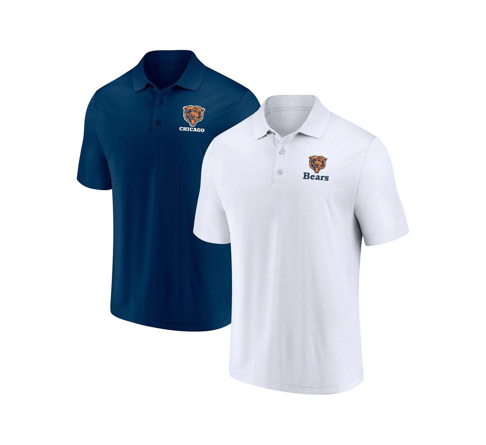 Men's Fanatics White, Navy Distressed Chicago Bears Throwback Two-Pack Polo Shirt Set