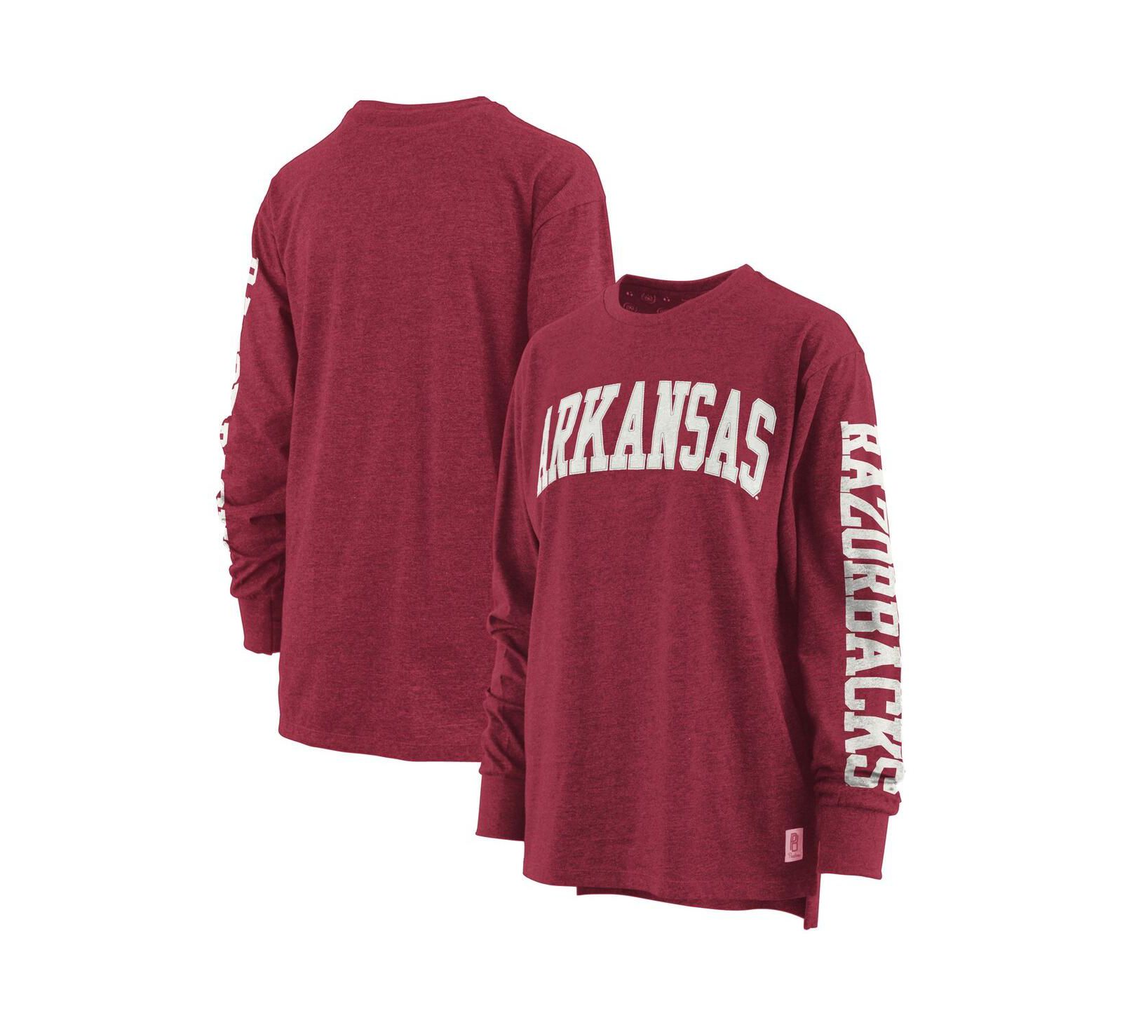 Women's Pressbox Heathered Cardinal Arkansas Razorbacks Two-Hit Canyon Long Sleeve T-shirt