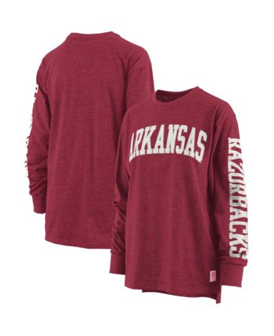 Женская футболка Pressbox Heathered Cardinal Arkansas Razorbacks Two-Hit Canyon Long Sleeve