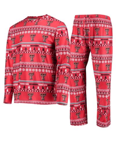 Комплект Concepts Sport Men's Red Texas Tech Red Raiders Ugly Sweater Long Sleeve T-shirt and Pants Sleep Set