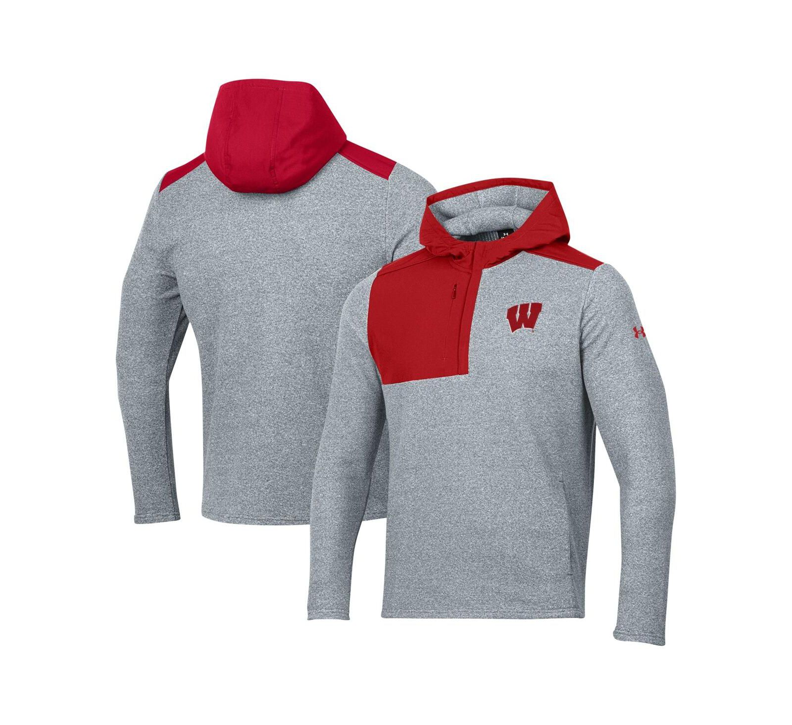 Men's Under Armour Gray Wisconsin Badgers Survivor Fleece Hoodie Quarter-Zip Jacket