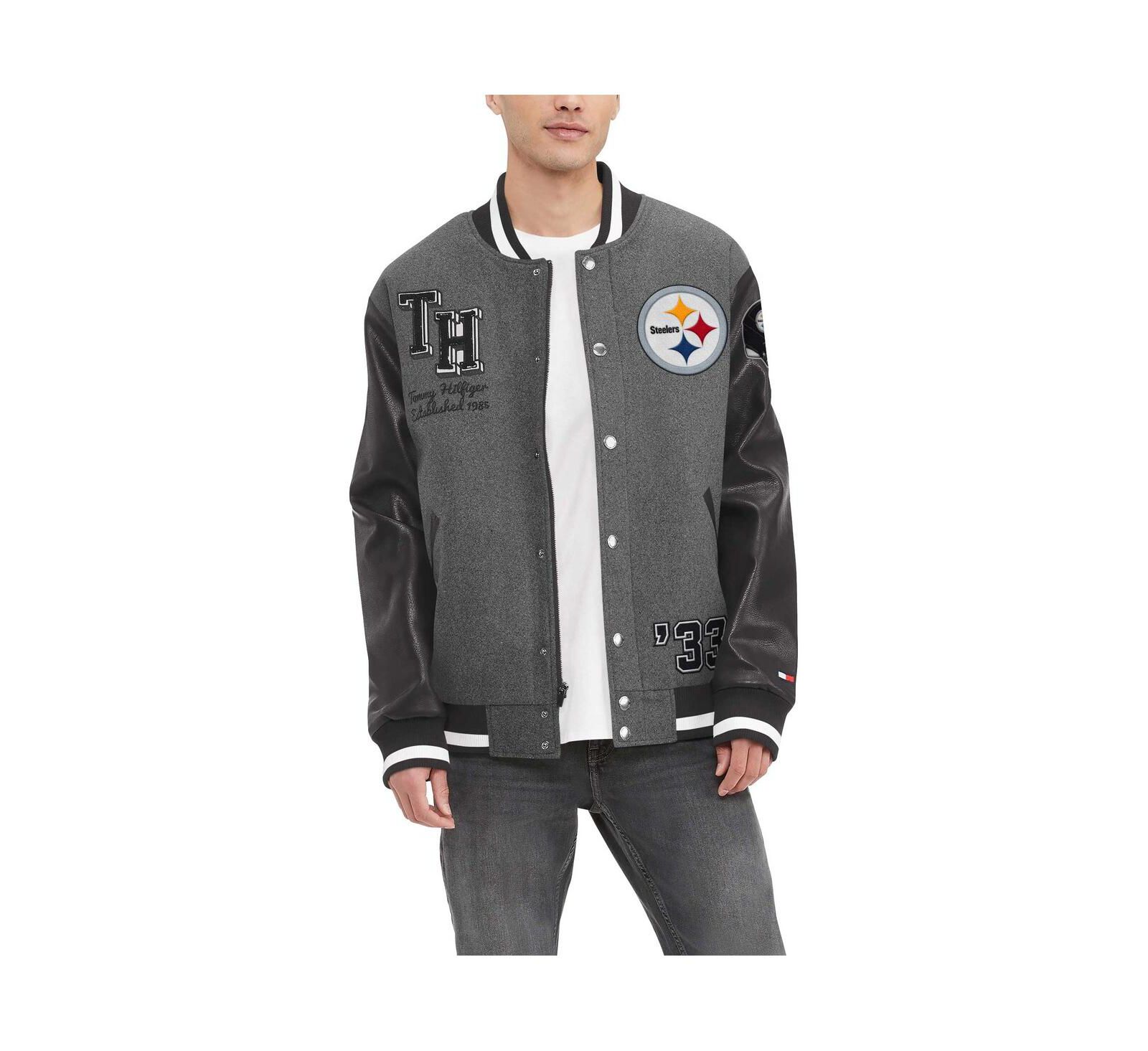 Мужская куртка Tommy Hilfiger Heather Gray, Black Pittsburgh Steelers Gunner Full-Zip Varsity