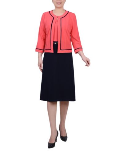 NY Collection Women's 3/4 Sleeve Dress, 2 Piece Set