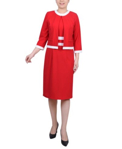 NY Collection Women's Elbow Sleeve Colorblocked Dress, 2 Piece Set