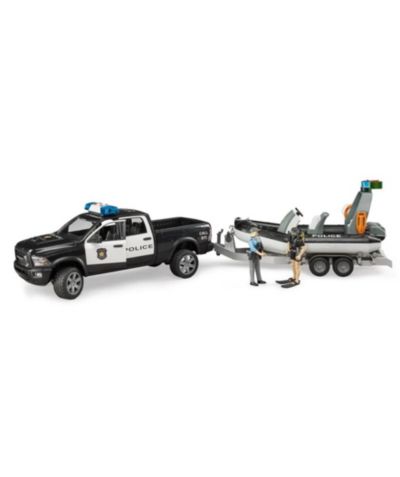 Bruder игрушечный грузовик Police Pickup с прицепом и лодкой 1/16
