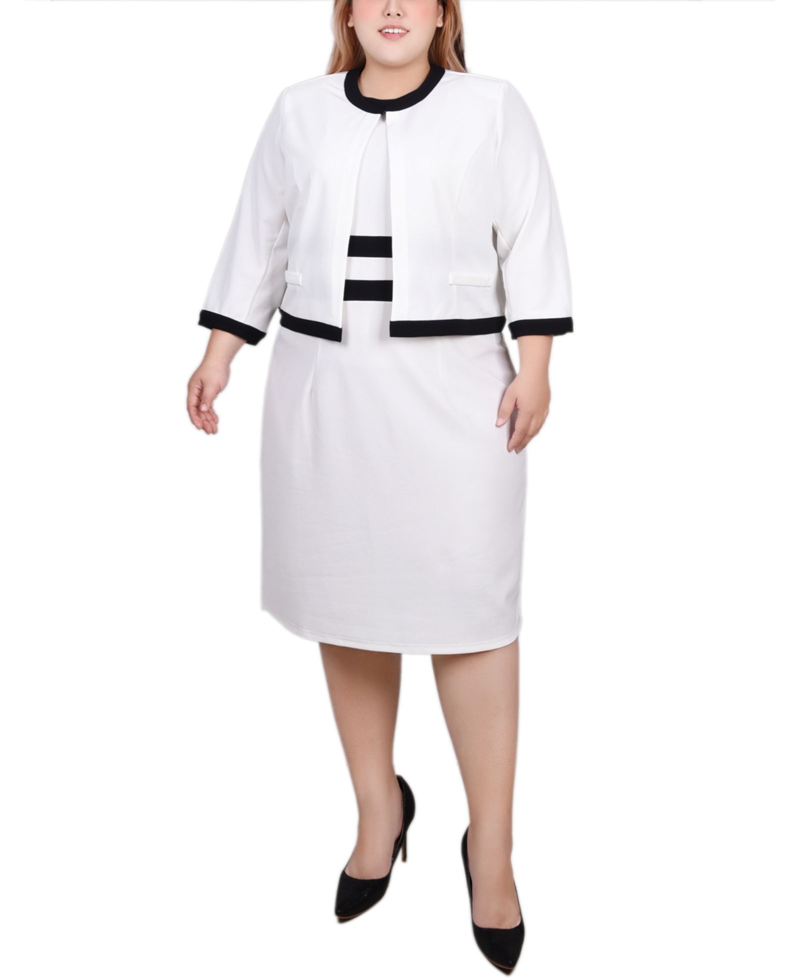 NY Collection платье-комбинация Plus Size с рукавами три четверти, комплект из 2 предметов